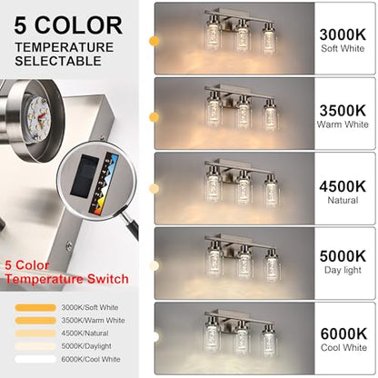MELUCEE 3 Light LED Bathroom Light Fixtures Brushed Nickel 3000K-6000K | Dimmable Bathroom Lights Over Mirror Wall Light Fixture with Crystal Bubble Clear Glass Shade, Built-In LED Chips - color: Brushed Nickel, size: LED-3 Lights
