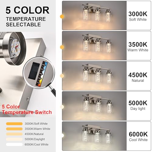 MELUCEE 4-Light LED Bathroom Lighting Fixtures Brushed Nickel,3000K-6000K | Dimmable LED Vanity Light for Bathroom Bathroom Wall Lights with Crystal Bubble Clear Glass Shade, Built-In LED Chips - color: Brushed Nickel, size: LED-4 Lights