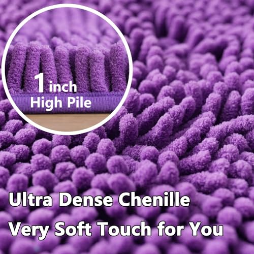 Bathroom Rugs Chenille, Extra Thick and Absorbent, Non-Slip, Machine Washable, Dry Quckily, Soft Cozy Plush, Used Under Shower Bathtub and Sink, Bath mat Sets Purple - color: Violet, size: 20 x 32 inch + 20 x 20 inch (U-Shape)