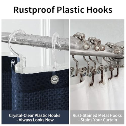 QiyI 3 in 1 Waffle Shower Curtain Set with Liner, Navy Blue, 72 x 72 | Shower Curtain and Liner Set with Hooks, Waterproof Bathroom Curtain with PEVA Liner & 12 Double Sided Clear Plastic Rings - color: Navy Blue, size: 72"W x 72"L (Pack of 1)