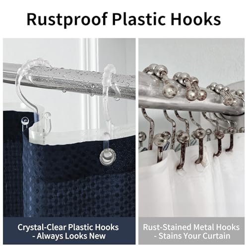 QiyI 3 in 1 Waffle Shower Curtain Set with Liner, Navy Blue, 72 x 72 | Shower Curtain and Liner Set with Hooks, Waterproof Bathroom Curtain with PEVA Liner & 12 Double Sided Clear Plastic Rings - color: Navy Blue, size: 72"W x 72"L (Pack of 1)