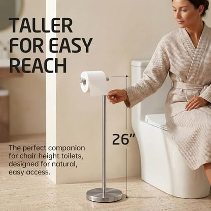 KES 26" Tall Toilet Paper Holder Stand with Weighted Base, Brushed Finish | Free Standing Design, Rustproof SUS304 Stainless Steel, Weighted Base, Anti-Slip Pad, Easy Assembly, Fits All Roll Sizes - color: Brushed Grey, size: 26" H