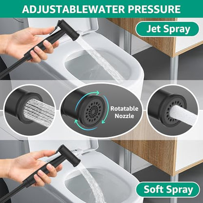 Handheld Bidet Sprayer for Toilet with Leakproof Hose Matte Black,Stainless Steel,Adjustable Water Pressure 2-Function Cloth Diaper Sprayer,Wall/Toilet Mount Jet Spray for Baby Feminine Seniors Wash - color: Matte Black