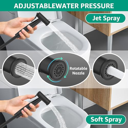 Handheld Bidet Sprayer for Toilet with Leakproof Hose Matte Black | Stainless Steel,Adjustable Water Pressure 2-Function Cloth Diaper Sprayer,Wall/Toilet Mount Jet Spray for Baby Seniors Wash - color: Matte Black