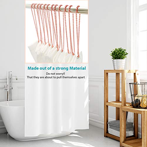 Pink Shower Curtain Hooks, 55 Inch Ball Chain Design, 12 Pack Rust-Resistant Metal Curtain Rings for Bathroom Rods, Heavy Duty 4.5mm Shower Curtain Hangers - color: Pink