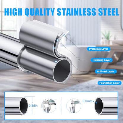 TEECK Shower Curtain Rod, 32-68 inch Adjustable Spring Tension Curtain Rod, Never Rust Anti-Slip Shower Curtain Rod for Bathroom, No Drilling, Never Collapse, Easy to Use, Silver - color: Silver, size: 32-68 Inches