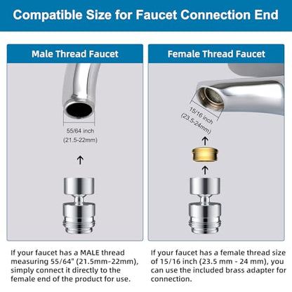 Hibbent Sink Faucet to Garden Hose Adapter, 360-Degree Swivel 55/64 Inch Female Thread, Sink Hose Attachment for Faucet Adapter Connector, Chrome - color: Chrome, style: Female Adapter
