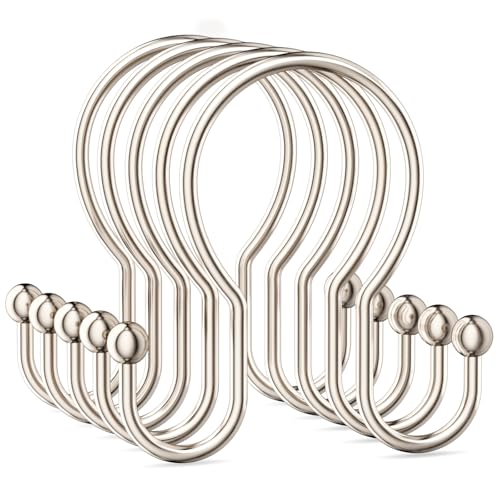 OEH Shower Curtain Hooks, 12 Pcs Minimalist Shower Curtain Rings, Metal Shower Curtain Hangers, Double Hook Shower Curtain Hooks Rust Proof, Glide Smoothly Shower Hooks for Shower Curtain Rod, Nickel - color: Nickel, size: Minimalist Double Hooks