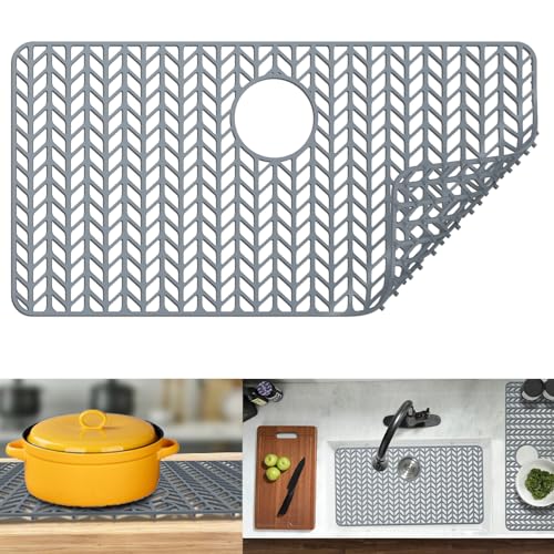 Sink Protectors for Kitchen Sink 30"x16"Rear Silicone Sink Mat | Various sizes and styles,Protector for sinks and dish,Withstand to 500F,Food-grade silicone ,raised feet,Dishwasher Washing - size: 30"x16" Rear