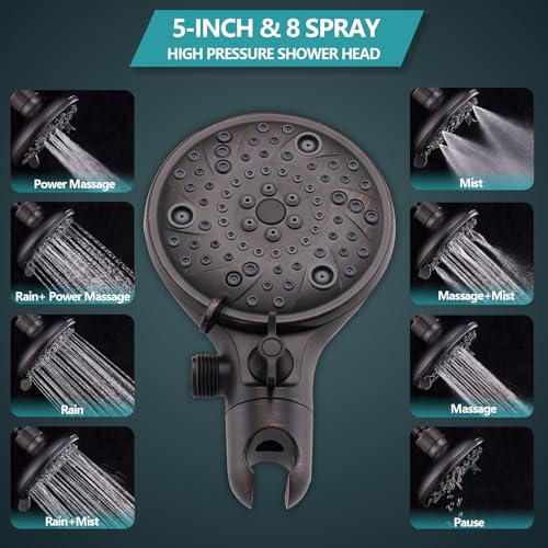 5" Dual Shower Faucet Compatible with Delta 13/14 Series Tub Trim Kit, High Pressure Round Rain Shower Head& Handheld Set Faucet, Oil Rubbed Bronze (Valve& Catridge Not Inclued) - color: Oil Rubbed Bronze