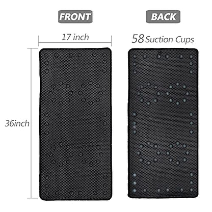Shower and Bath Mat,Non-Slip Machine Washable and Extra Large Bathtub Mats with Drain Holes and Suction Cups Soft Foam Tub Mats-36” X 17”,Black - color: Black