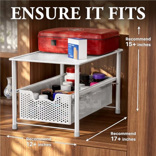 Simple Houseware Stackable Under Sink Sliding Basket Drawer, White | Perforated Free Standing Organizer, Kitchen/Pantry/Cabinet/Counter - color: White