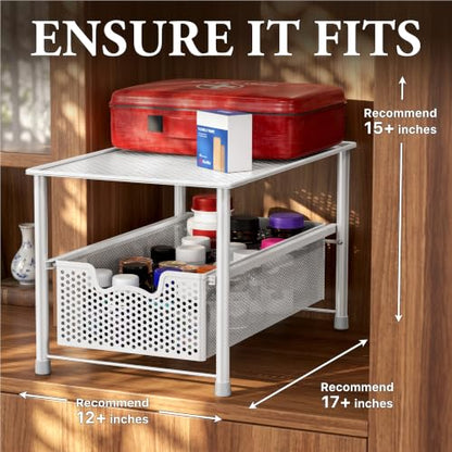 Simple Houseware Stackable Under Sink Sliding Basket Drawer, White | Perforated Free Standing Organizer, Kitchen/Pantry/Cabinet/Counter - color: White