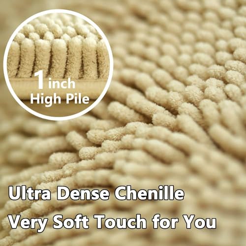 Bathroom Rugs Chenille, Extra Thick and Absorbent, Non-Slip, Machine Washable, Dry Quckily, Soft Cozy Plush, Used Under Shower Bathtub and Sink, Bath mat Sets Camel - color: Beige, size: 20 x 32 inch + 20 x 20 inch (U-Shape)