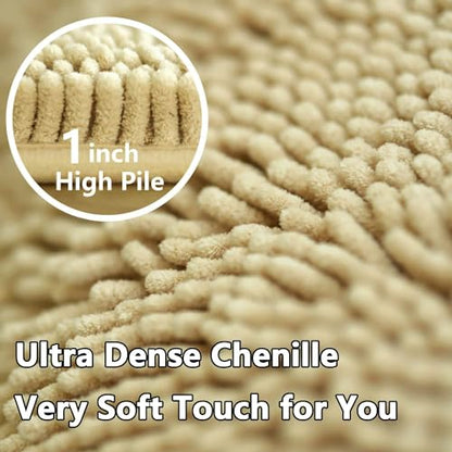 Bathroom Rugs Chenille, Extra Thick and Absorbent, Non-Slip, Machine Washable, Dry Quckily, Soft Cozy Plush, Used Under Shower Bathtub and Sink, Bath mat Sets Camel - color: Beige, size: 20 x 32 inch + 20 x 20 inch (U-Shape)