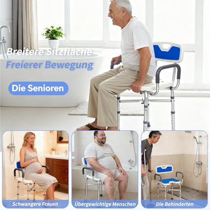 U 2-Level Width Adjustable Heavy Duty Shower Chair for Inside Shower and Tub w/Reinforced X-Bar, 550lbs Shower Seat for Bathtub w/Arms and Back for Seniors, Handicap, Bariatric, Elderly and Disabled - size: Extra Wide-U Shape