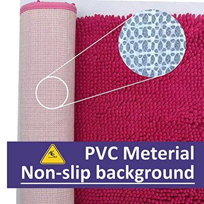 Hot Pink 2 Piece Bathroom Set Bathroom Rugs Bath Mat Set Bath Rugs | Bath Mats for Bathroom Non Slip Thick Soft Chenille Bath Rug Set, Door Mat for Kitchen/Living Room -20" x 32"/16" x 24"- - color: Rose Red