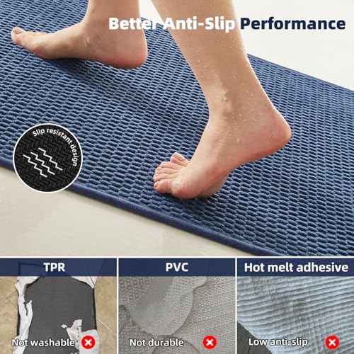 TYUU Bathroom Rugs Non Slip Washable, Super Absorbent Thin Bath Mat Small Quick Dry Low Pile Bathroom Rug, Navy Blue 16"x24" - color: Navy Blue, size: 1'4" X 2' (Rectangular)
