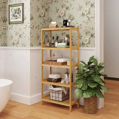 Bamboo Rack, Adjustable Bamboo Shelf, Bathroom Living Room, 5-Tier - size: 5-Tier