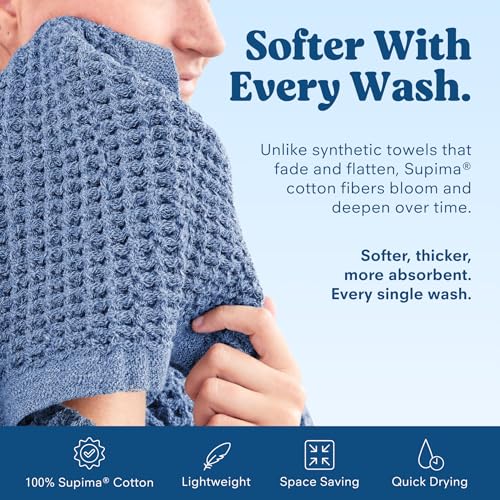 ONSEN Supima® Waffle Face Towels, Quick Dry Lint Free 100% USA Cotton, Lightweight Absorbent Face Towel Set, 12x12 in (Denim Blue, Face Towel 2-Pack) - color: Denim Blue, size: Face Towel 2-Pack