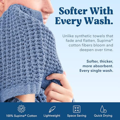 ONSEN Supima® Waffle Bath Towel, Large, Quick Dry Lint Free 100% USA Cotton, Lightweight Absorbent Bath Towel, 31x57 in (Denim Blue, 1x Bath Towel) - color: Denim Blue, size: Bath Towel