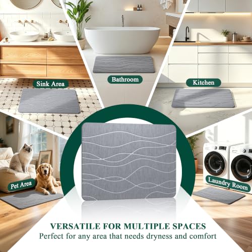 Stone Bath Mat - 23.6" x 15.4" Diatomaceous Earth Bath Mat, Non-Slip High-Absorbency Diatomite, Quick Dry Stone Mat Bathroom, Natural Bathroom Floor Mat & Shower Mat, Gray