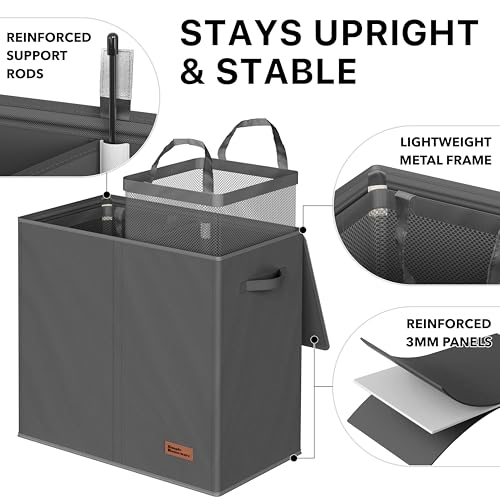 Simple Houseware Double Laundry Hamper with Lid & Removable Bags, Dark Gray | Heavy Duty 600D Polyester, Water-Resistant Surface - color: Dark Grey