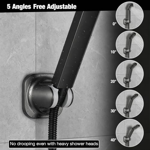 Handheld Shower Head Holder - 5 Positions Adjustable - Slide to Fit - Adhesive Mount with Screw Option, Bathroom Wall Mount Shower Hose Holder (Gun Metal) - color: Gun Metal