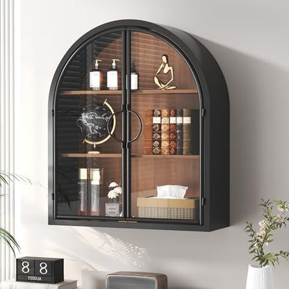 Arched Wall Cabinet with Clear Glass Door, NO Assembly | Metal Frame, 12MM Wooden Shelves, Handcrafted Arched Design, 40-lb per Tier, 5MM Tempered Glass, for Bathroom Wall Medicine - style: 2 Clear Glass Doors - Style 2