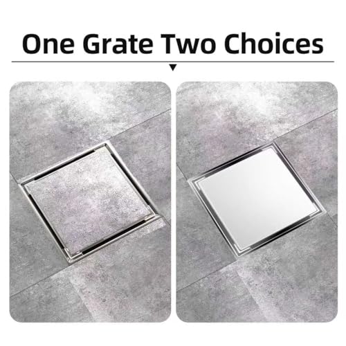 4-Inch Square Shower Drain Kit, Tile Insert Grate & Bonding Flange | Brushed 304 stainless steel tile insert cover with hair strainer; fits 2- and 3-inch pipes for tiled floors and wet areas - size: 6in Tile Insert - Brushed Steel