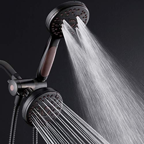 High Pressure 48-mode Luxury 3-way Combo – Dual Rain & Handheld Shower Head – 6 Foot Stainless Steel Hose – Anti Slip Grip – All Oil Rubbed Bronze Finish – Top US Brand – Extra Wall Bracket - color: Oil Rubbed Bronze