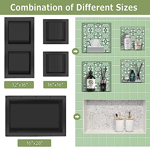 Suteck 16"x16" Shower Niche, Single Shelf Square Tile-Ready Storage Box | 12"x12" Inner Space,100% Waterproof ABS, Over/Flush Mount, Vertical/Horizontal | Multi-Scene For Bathroom, Kitchen, Bookshelf - size: 16"x16"