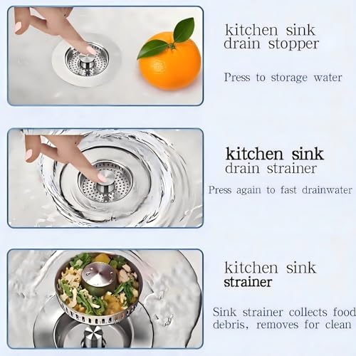 Kitchen Sink Drain Strainer Stopper,Fits 3-1/2 Inch | 3-in-1 pop-up sink stopper catches food scraps,holds water,and helps seal the drain,2 Pack
