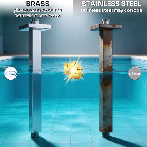 Enga Polished Chrome 12 Inch Square Ceiling Mount Shower Arm with Flange, Solid Brass Rain Shower Head Extension Arm 300mm, NPT 1/2"Thread - color: Chrome, style: 12 Inch