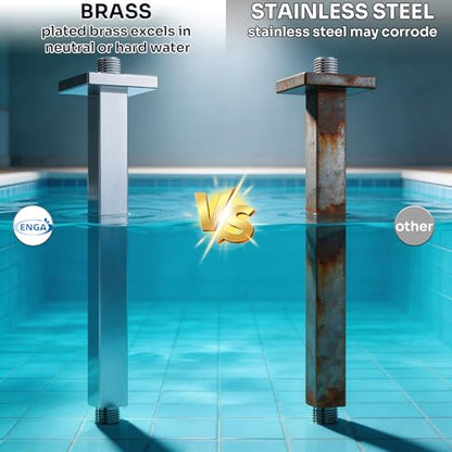Enga Polished Chrome 12 Inch Square Ceiling Mount Shower Arm with Flange, Solid Brass Rain Shower Head Extension Arm 300mm, NPT 1/2"Thread - color: Chrome, style: 12 Inch