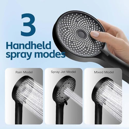 Shower Head,10 Inch High Pressure Rain Shower Head with Handheld Spray Combo, Adjustable Dual Rainfall Shower Head - Showerhead Comb Set with Extension Arm - 60 Inch Long Shower Hose(Black) - color: Black, size: 10 Inch - Standard