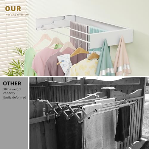 Wall Mounted Drying Rack for Laundry 19.8'', Folding Drying Rack Clothing Wall Mount with 3 Rods and 4 Hooks, Space Saving for Indoor Outdoor Bathroom Balcony (White, 19.8'') - size: 19.8''【4 Hooks】