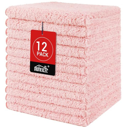 HOMEXCEL Washcloths 12PK, Ultra Soft&Highly Absorbent Face Towels, 12X12 in | Multi-Purpose Towels, Microfiber Wash Cloths for Bathroom, Hotel, Spa, Gym, and Kitchen, Machine Washable, Pink - color: Pink
