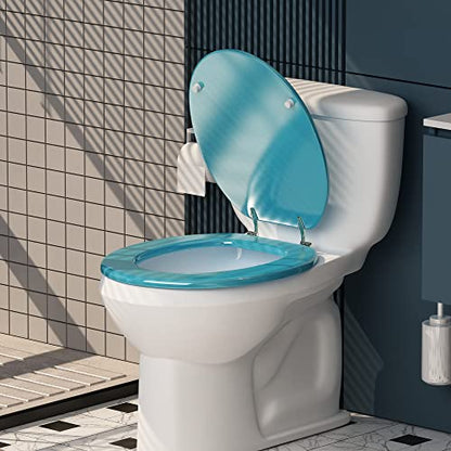 Round Toilet Seat Wood Toilet Seat Prevent Shifting with Zinc Alloy Hinges American Standard Size Toilet Seat Easy to Install also Easy to Clean(Round,Sparkling Sapphire Blue) - color: Sapphire Blue, size: Round