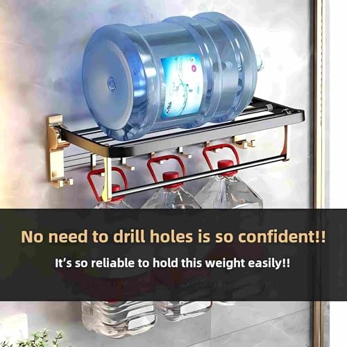 Towel Storage for Small Bathroom、 24 inch Towel Rack，Bath Towel Holder， Foldable Towel Rack with 7 Hooks, Bathroom and Toilet wall Mounted Towel Rack Made of Aviation Aluminum (Luxury Black Gold)