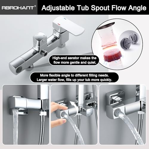 RBROHANT Polished Chrome Exposed Shower System with Tub Spout, Exposed Shower Fixtures for Bathroom with Brass 3-Functional Valve, Height Adjustable, Wall Mounted - color: Polished Chrome