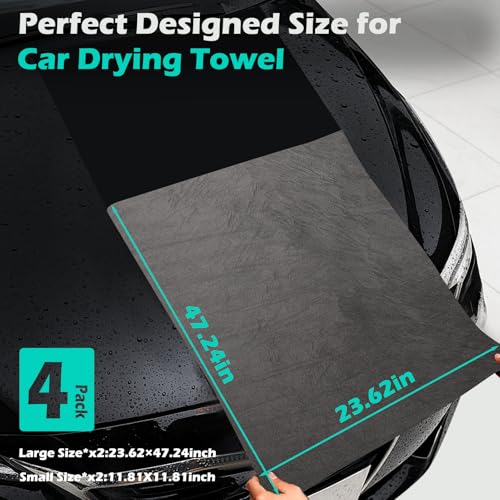 Car Drying Towel,Extra Large,Scratch Free,Super Absorbent,4 Pack | Microfiber Towels for Cars,Micro Fiber Auto Drying Towel,Reusable Wash Towels for Auto Detailing Flash,Car Cleaning Supplies - color: Dark Grey