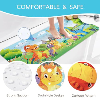 SHUCHING Baby Bath Mat for Tub Non Slip-40 X 16 Inch, Dinosaur | Bathtub Mat for Kids & Toddler Mold Free, Long Shower Mat for Inside Shower with Suction Cup, Machine Washable - color: Dinosaur