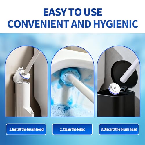 Disposable Toilet Brush Set with 60 Replacement Heads, Toilet Cleaning Replacement Pads, Starter Kit with Storage Case for Deep Cleaning and Hygienic Bathroom Maintenance
