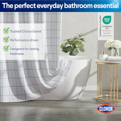 Clorox Bathroom Waffle Windowpane Pattern Shower Curtain with Waterproof Lightweight PEVA Liner Set, Standard Size, Metal Grommets, No Hooks 72" x 72" - 2 Pc Set - Sage Green w Frosty PEVA - color: Sage Green Waffle Windowpane - Standard