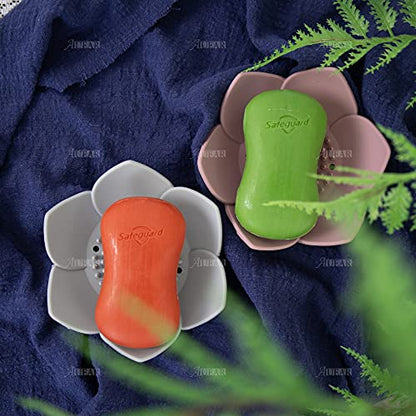 AUEAR, 4 Pack Lotus Flowers Soap Dish with Drain Silicone Holder Non-Slip Flexible Tray for Bathroom Shower - color: White & Grey & Green & Pink, size: 4 Pack