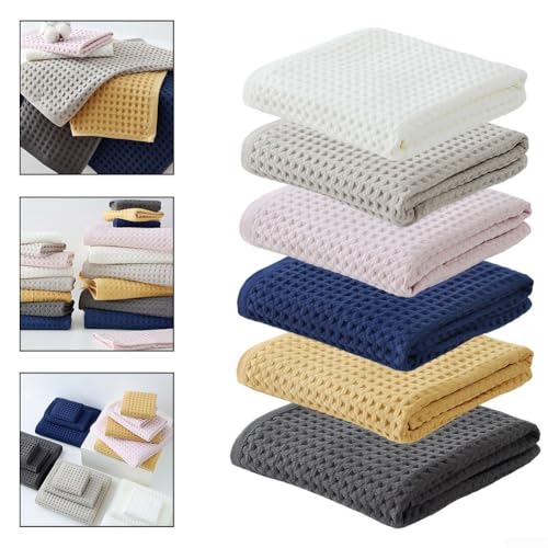 Soft textured waffle cotton towels, a reliable three-piece collection for all household needs (Brown) - size: Brown