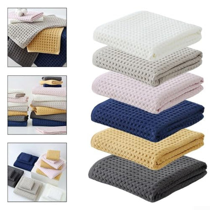 Soft textured waffle cotton towels, a reliable three-piece collection for all household needs (Brown) - size: Brown