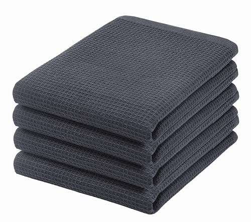 Waffle Weave Kitchen Towel, 100% Cotton - 15x25 Inches with Hanging Loop, Ultra Soft Absorbent Quick Drying Dish Cloth, Tea and Hand Towels, 4 Pack - Spring Easter Summer - Dark Grey - color: Dark Grey, size: 15 x 25 - 4 Pack