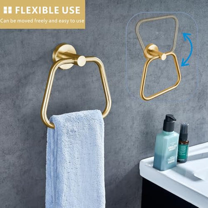 Bath Towel Ring, Bathroom Hardware Towel Holder, Gold Towel Ring for Bathroom, Modern Trapezoid Wall Mounted Towel Hanger, 304 Stainless Steel (Gold) - color: Gold